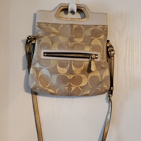 Coach Handbags - Coach Handbag / Crossbody Tan & Gold Purse